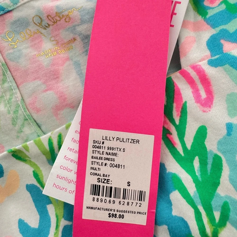 NWT Lilly Pulitzer Sz S Bailee Dress Multi Coral Bay Print - Picture 9 of 13